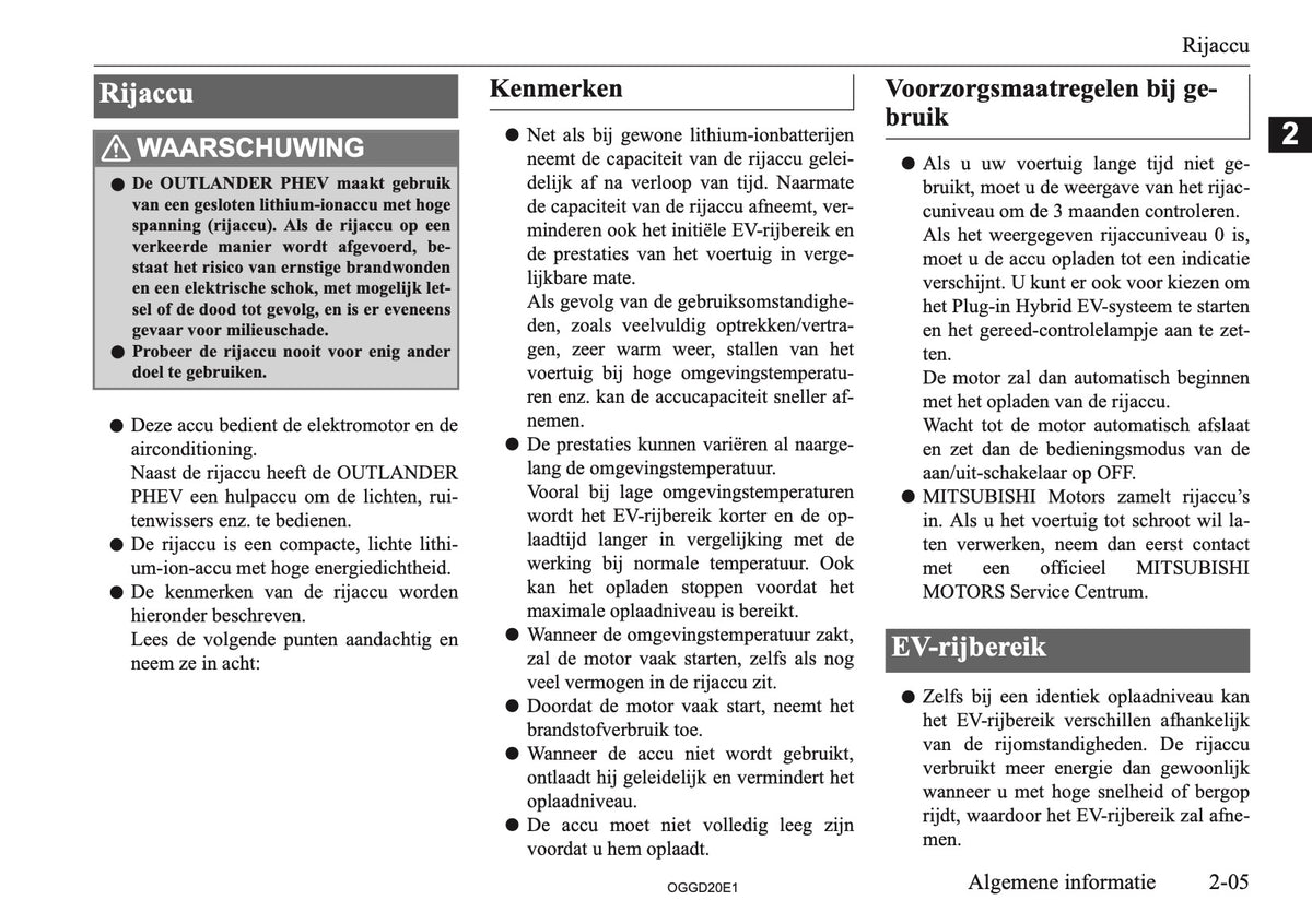 2020-2021 Mitsubishi Outlander PHEV Gebruikershandleiding | Nederlands
