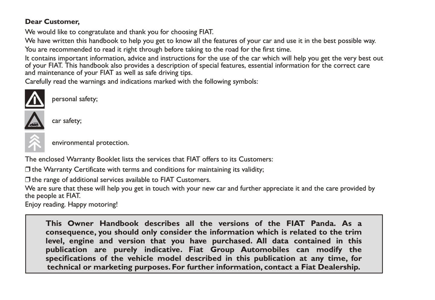 2012 Fiat Panda Owner's Manual | English