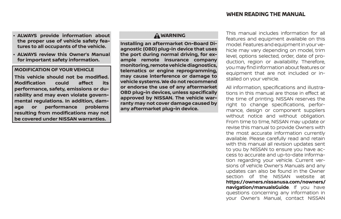 2020 Nissan Altima Sedan Owner's Manual | English