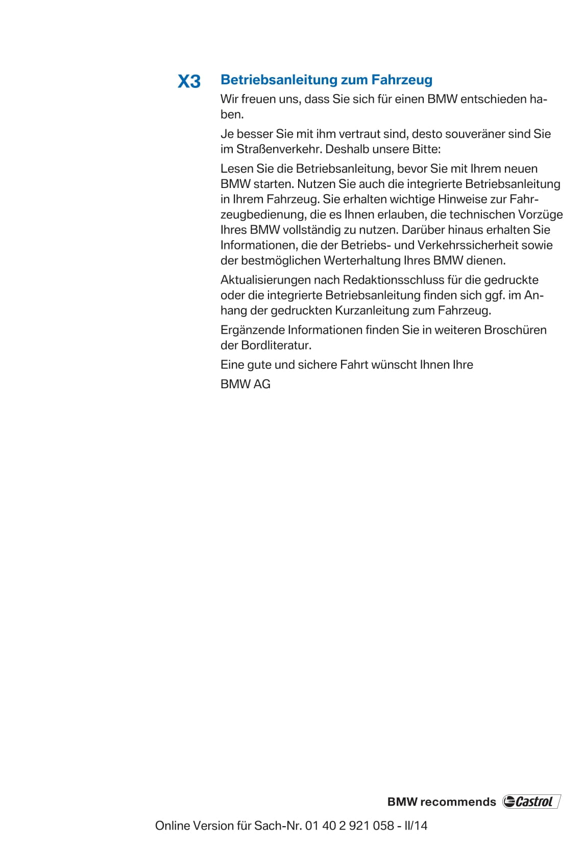2014 BMW X3 Gebruikershandleiding | Duits