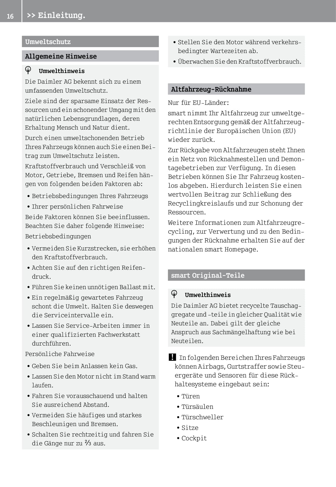 2014-2016 Smart Fortwo Owner's Manual | German