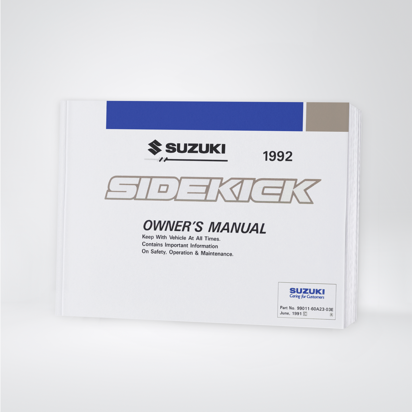 1992 Suzuki Sidekick Manuel du propriétaire | Anglais