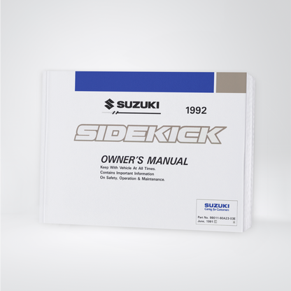1992 Suzuki Sidekick Manuel du propriétaire | Anglais