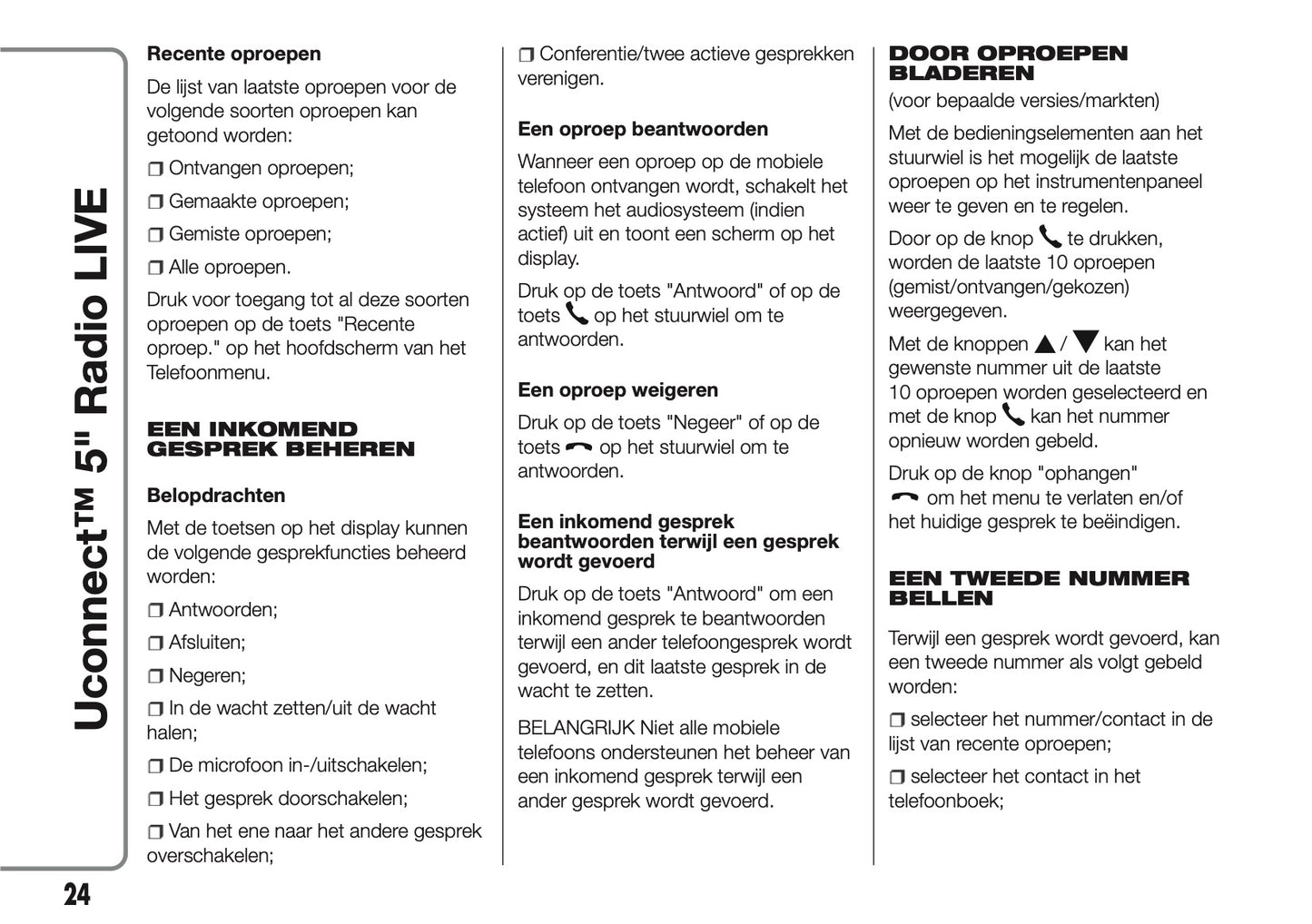 2017-2018 Abarth 500/595/695 Uconnect 5.0 Radio Handleiding | Nederlands