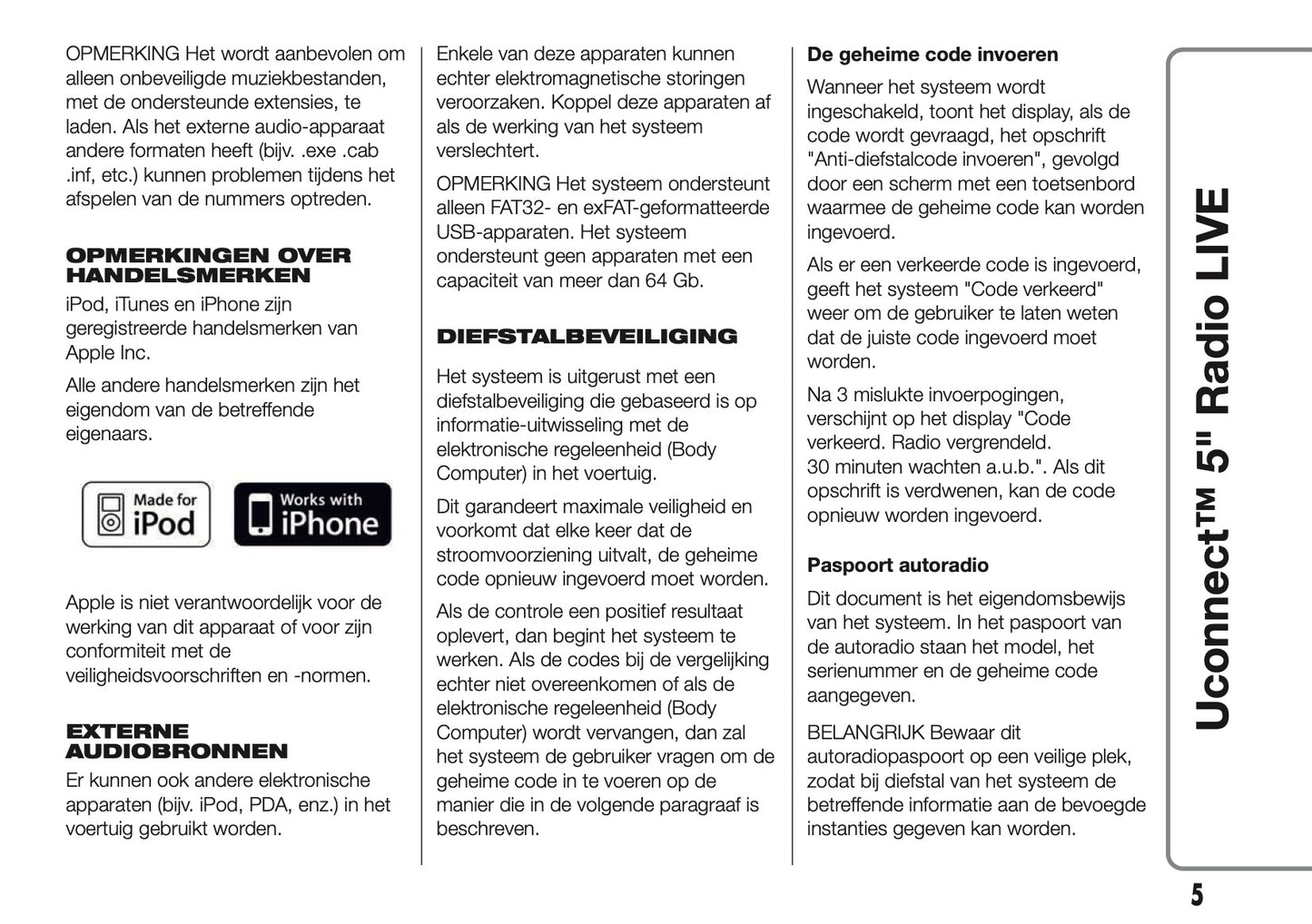 2017-2018 Abarth 500/595/695 Uconnect 5.0 Radio Handleiding | Nederlands