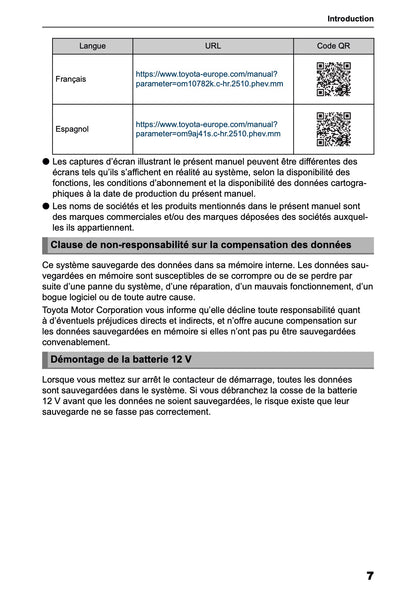 2025-2026 Toyota C-HR HEV/PHEV Navigation Manual | French