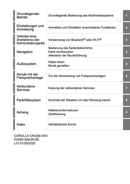 2025 Toyota Corolla Cross Hybrid Navigation Manual | German