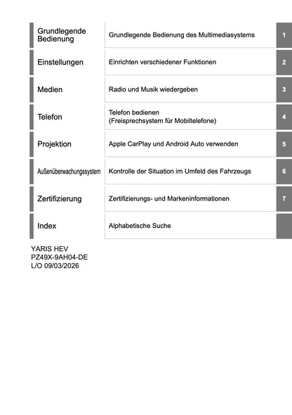 2026 Toyota Yaris Hybrid Multimedia Manual | German