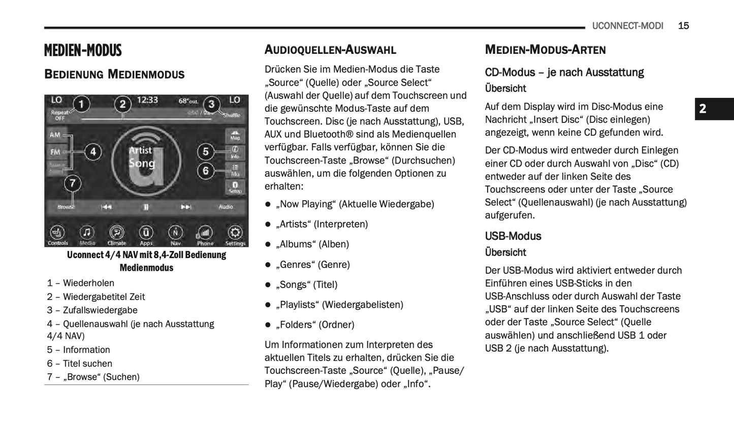 2020-2021 Uconnect Radio 4C/4C Nav Display 8.4" Infotainment Manual | German