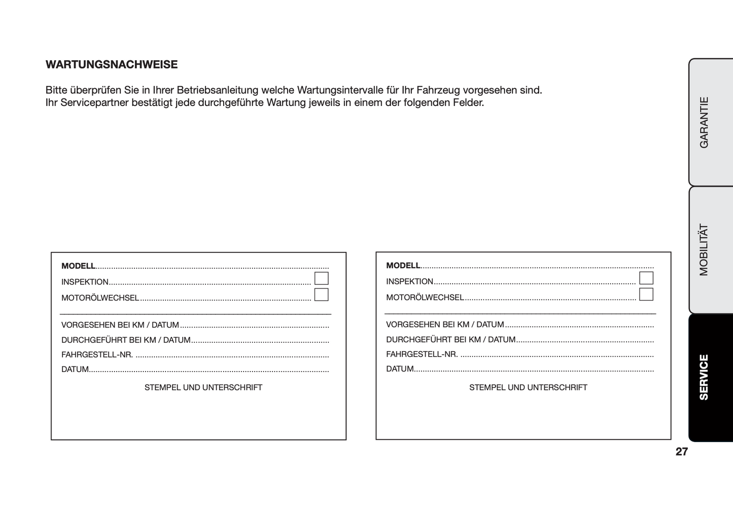 Jeep Warranty & Maintenance Book | German