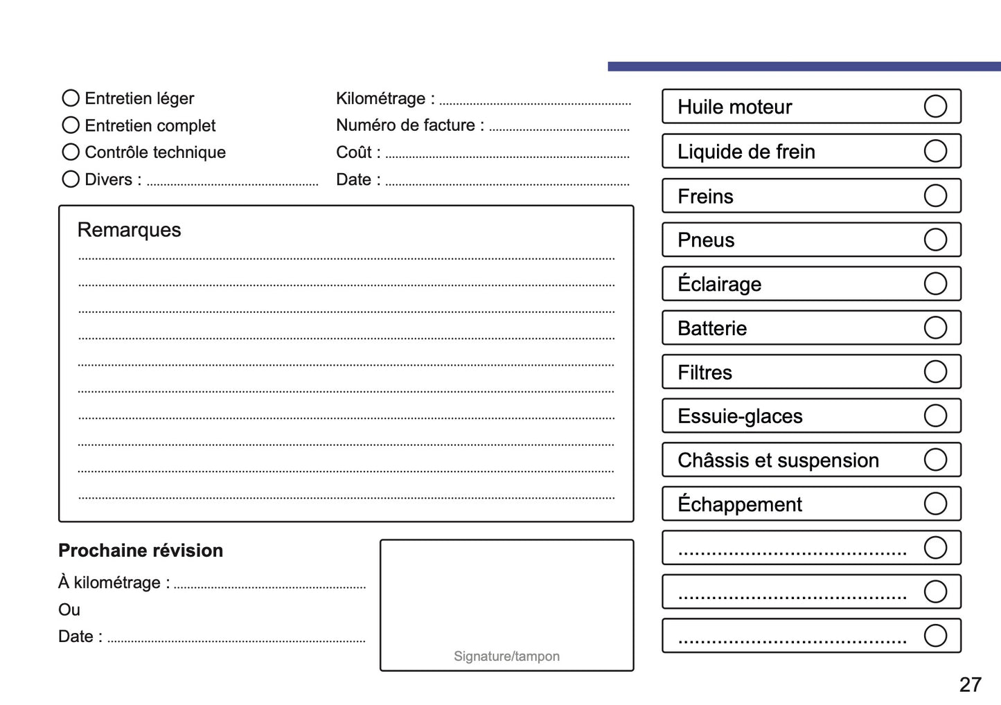 Lexus Maintenance Book | French