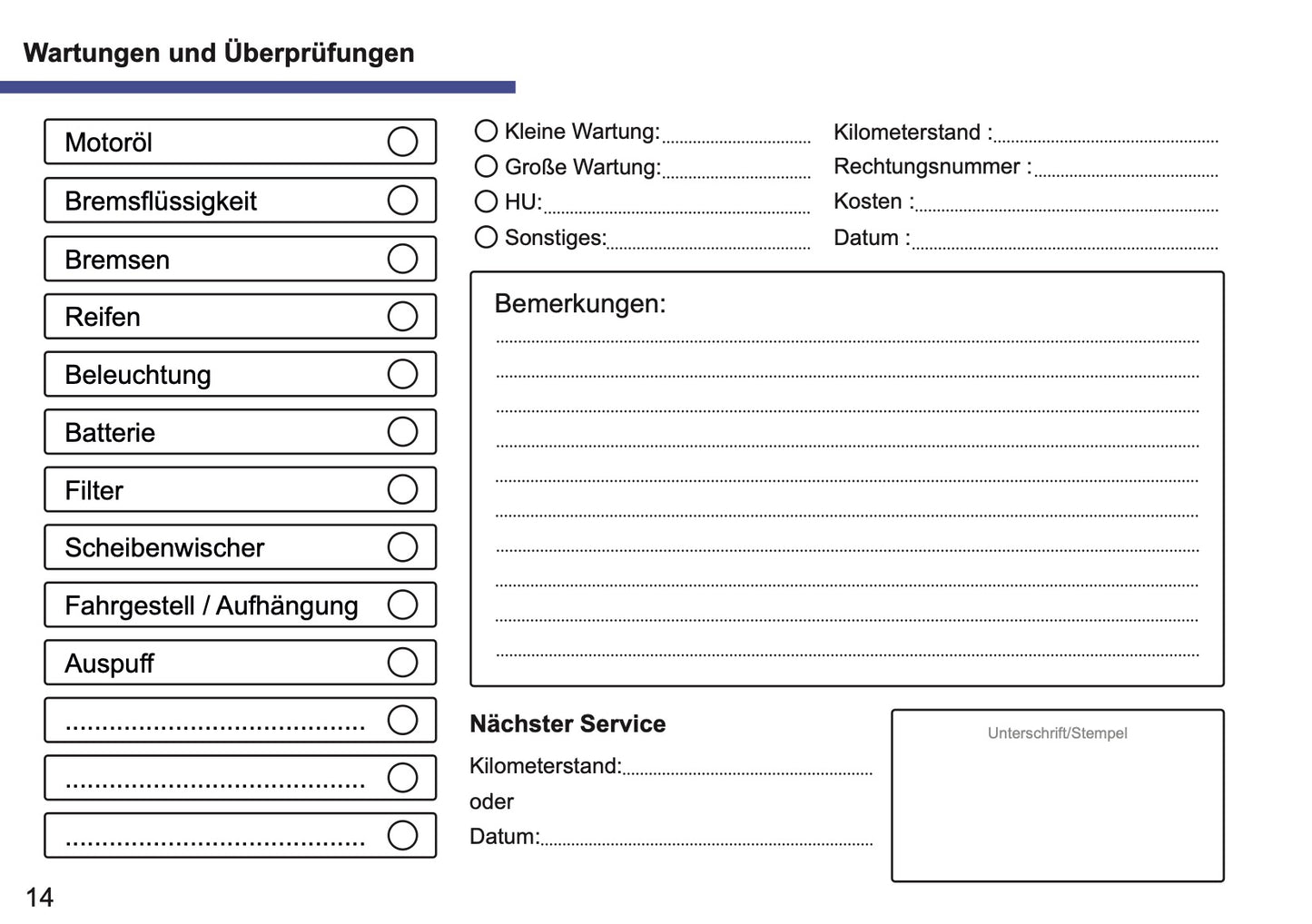 Mini Maintenance Book | German