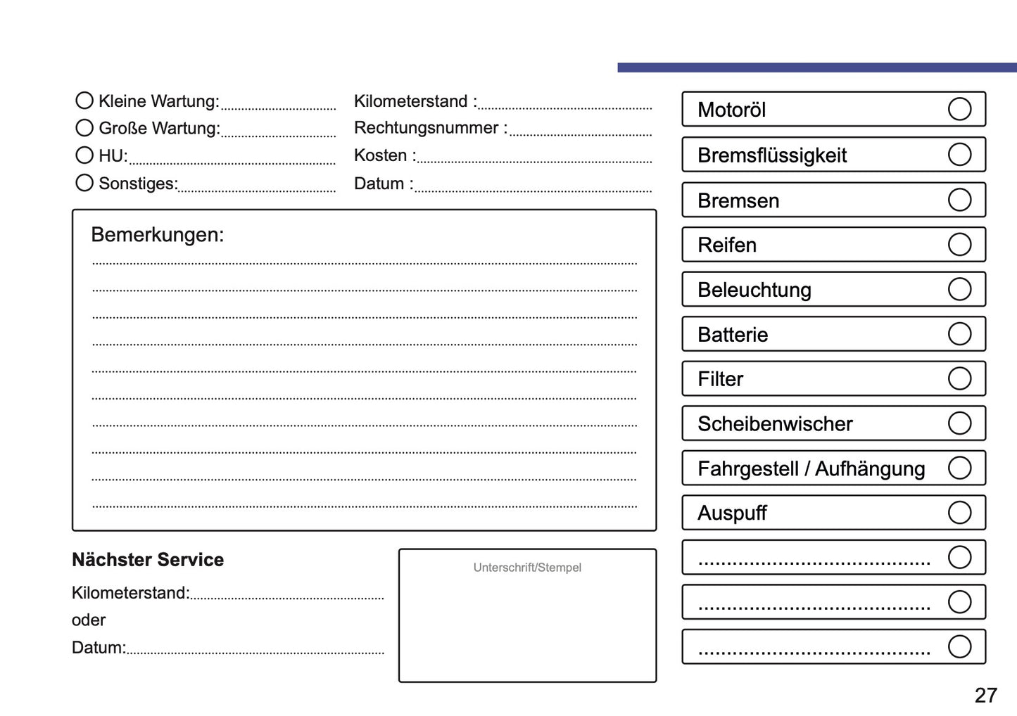 Mini Maintenance Book | German