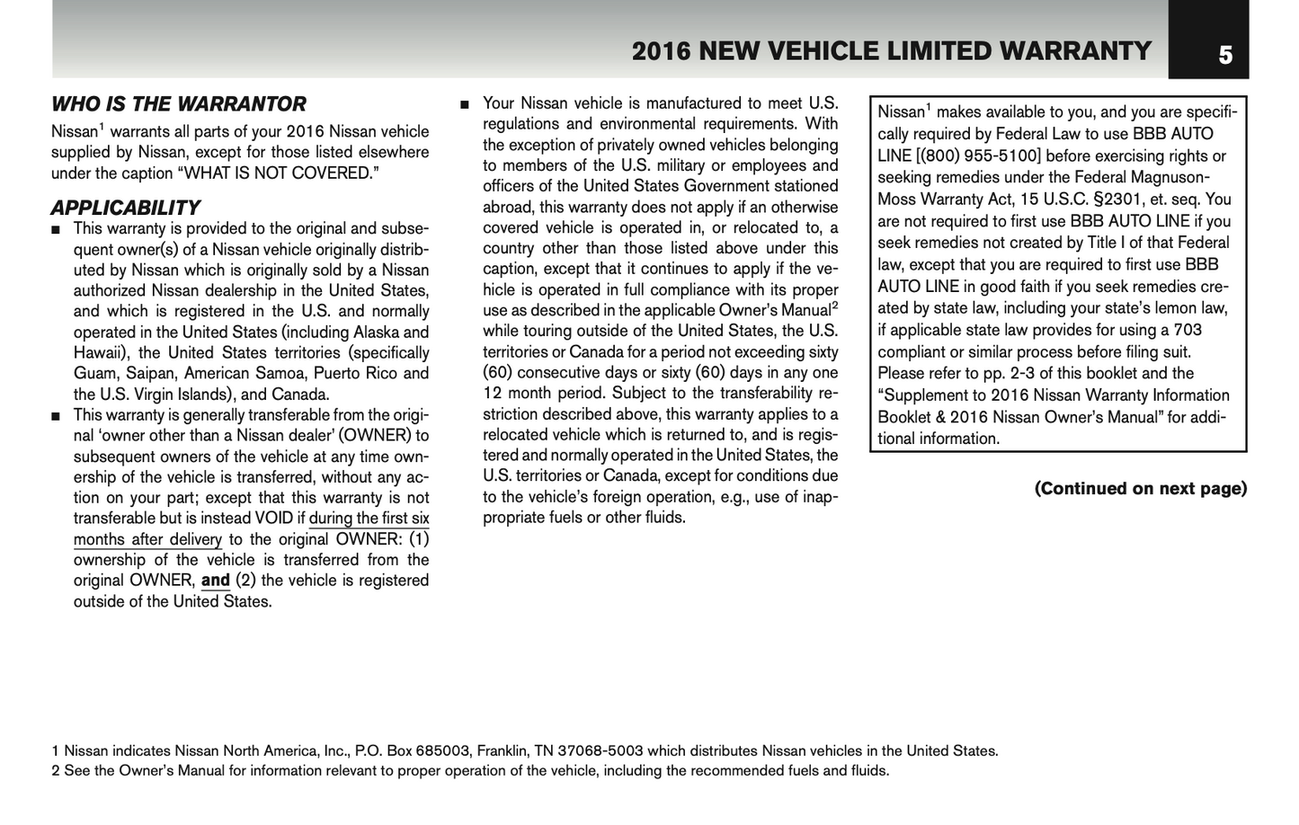 2016 Nissan GT-R Warranty Information Booklet Supplement Manual | English