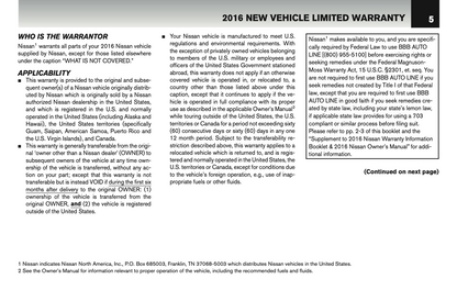 2016 Nissan GT-R Warranty Information Booklet Supplement Manual | English