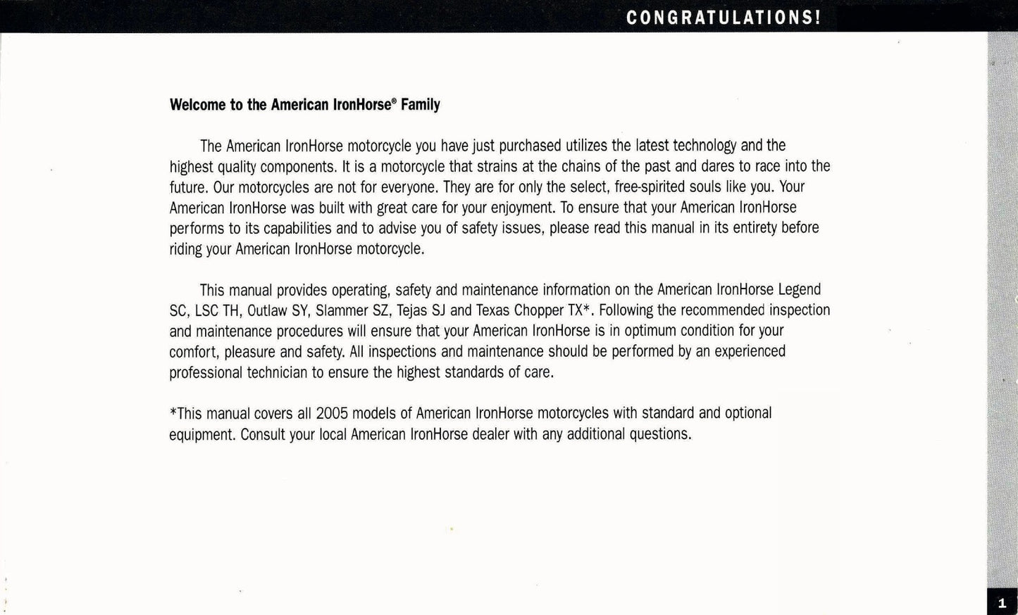 2005 American IronHorse Owner's Manual | English