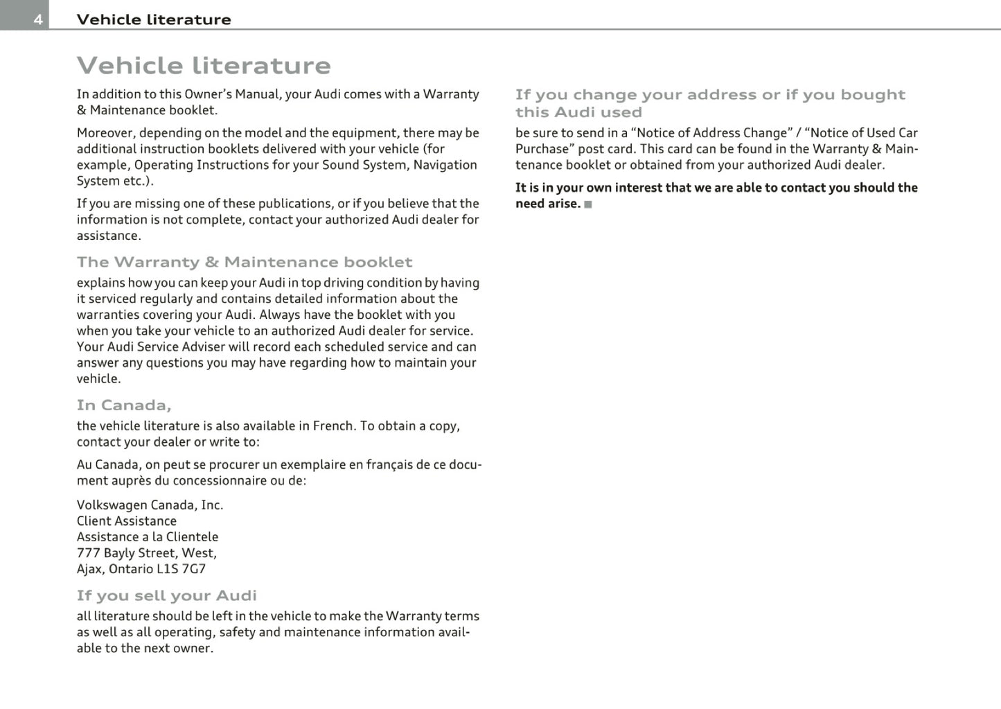 2010 Audi R8 Owner's Manual | English US