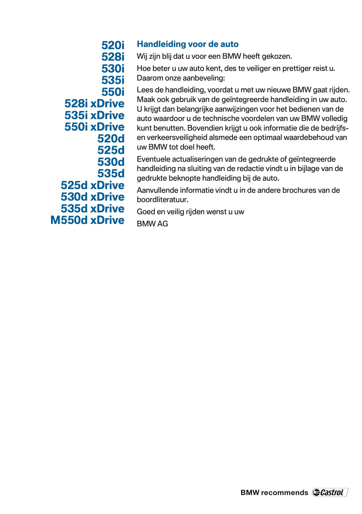 2012 BMW 5 Serie Gebruikershandleiding | Nederlands