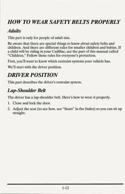 1995 Cadillac Fleetwood Owner's Manual | English