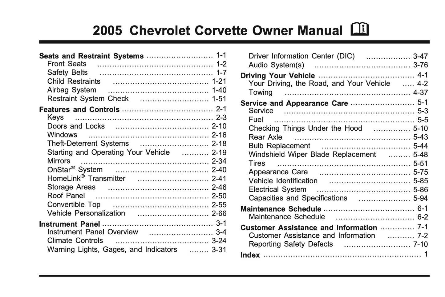 2005 Chevrolet Corvette Owner's Manual | English