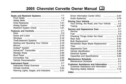 2005 Chevrolet Corvette Owner's Manual | English