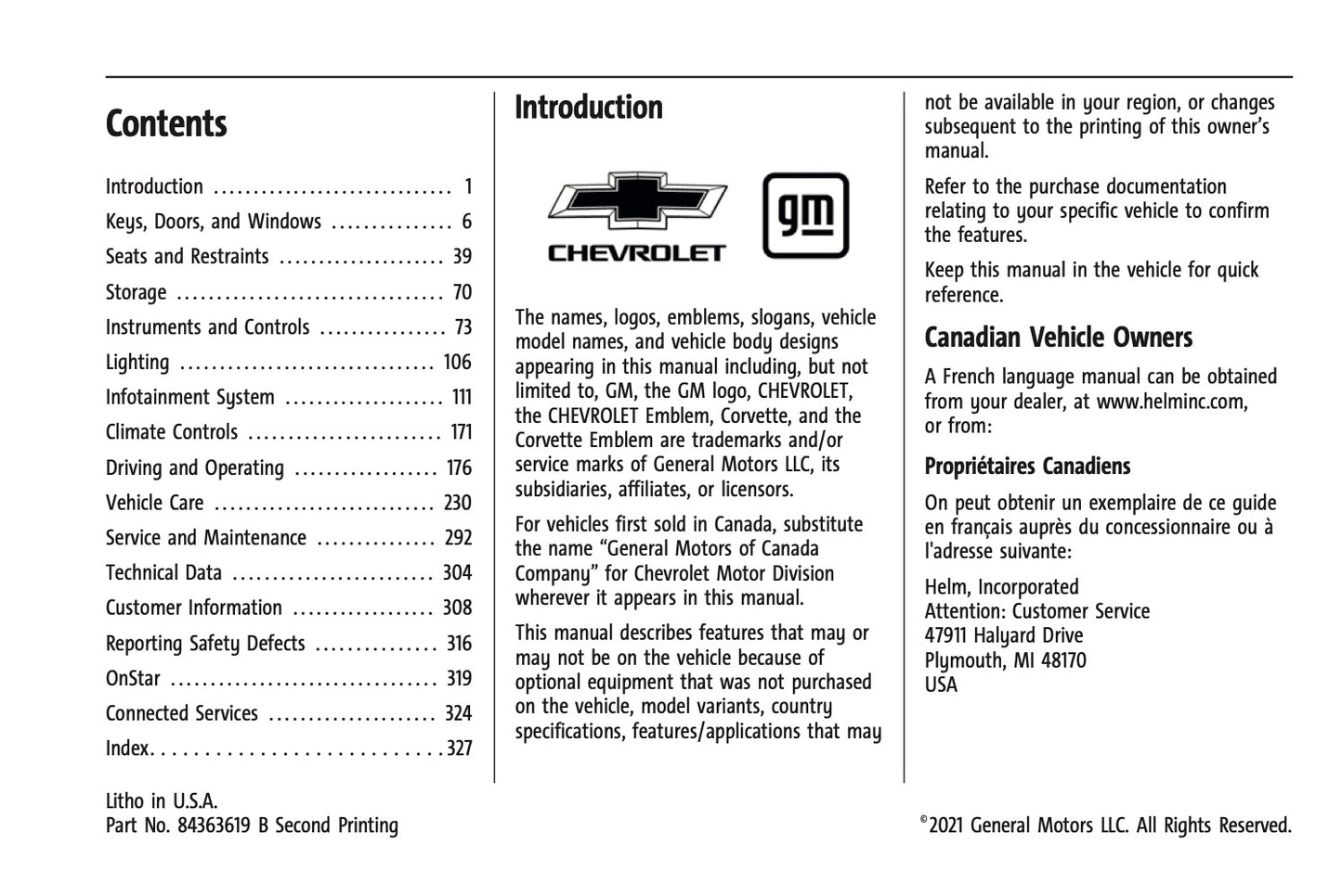2021 Chevrolet Corvette Owner's Manual | English US