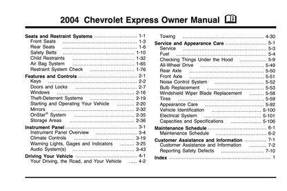 2004 Chevrolet Express Owner's Manual | English