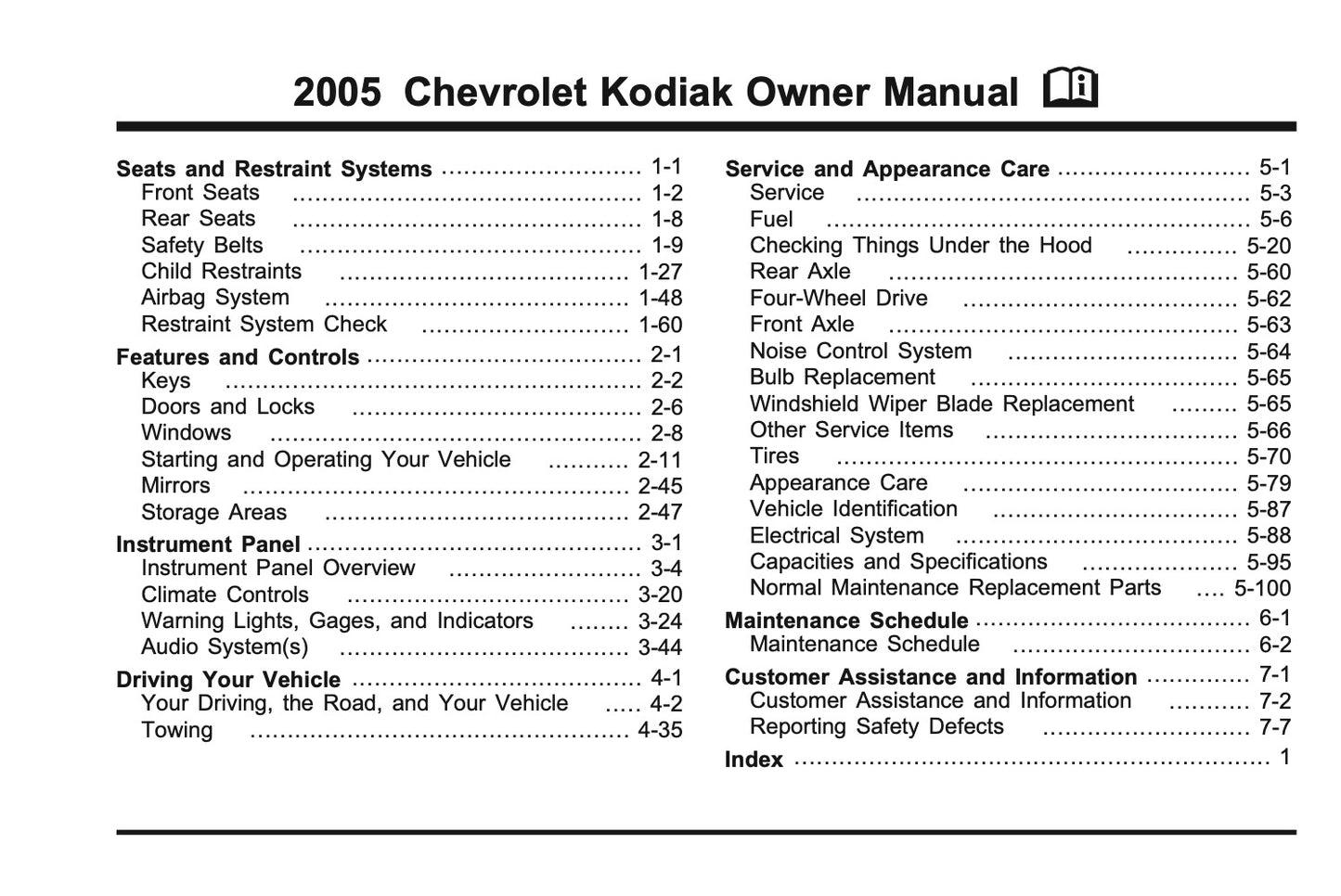 2005 Chevrolet Kodiak Owner's Manual | English US