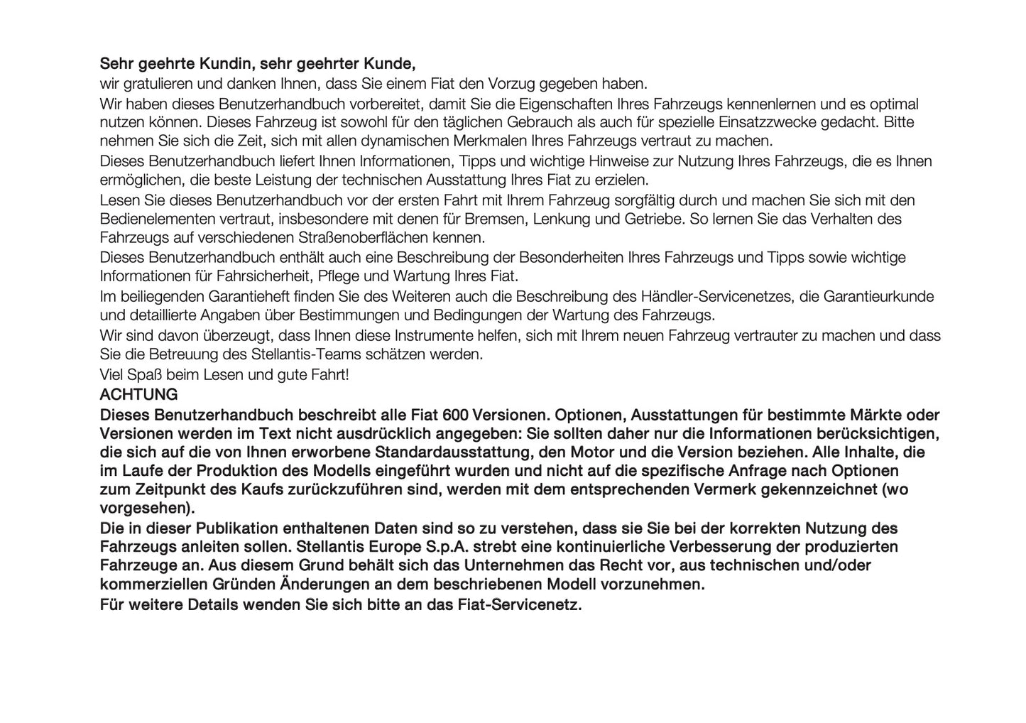 2025-2026 Fiat 600 Owner's Manual | German