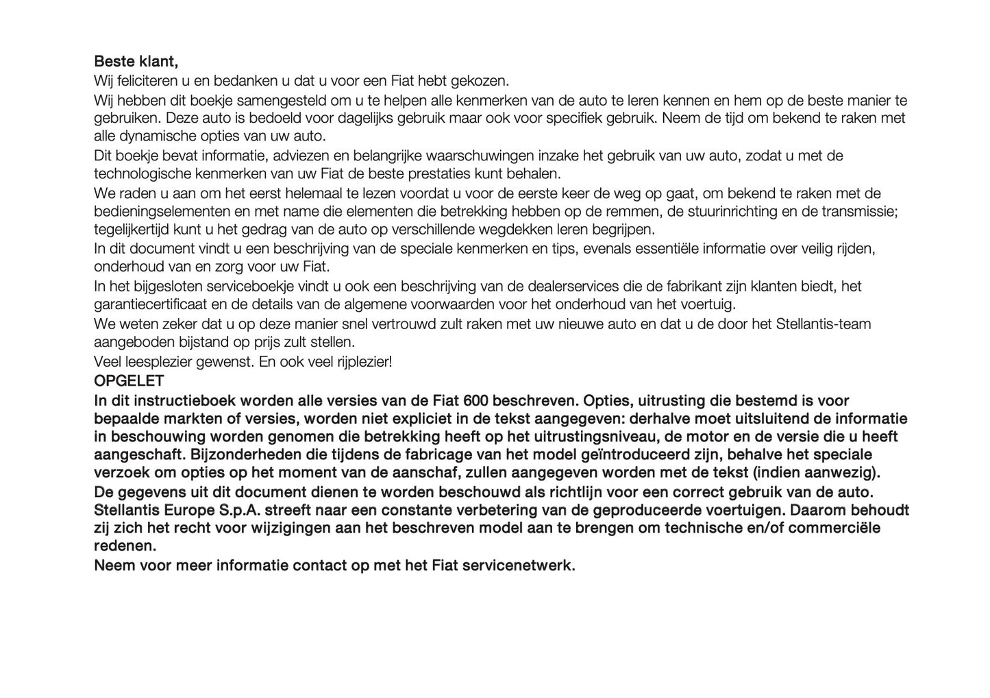 2026 Fiat 600 Gebruikershandleiding | Nederlands