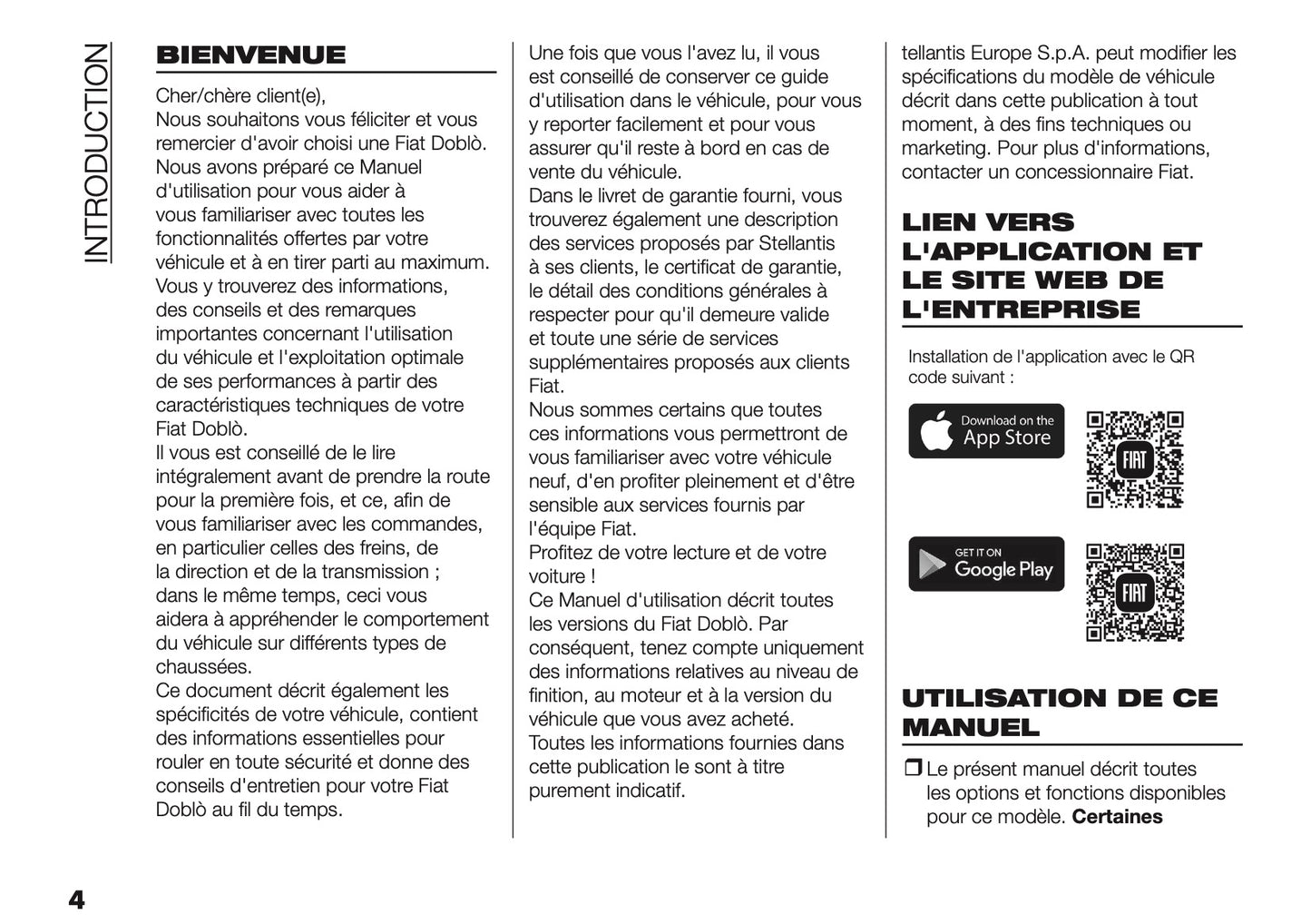 2025 Fiat Doblò Manuel du propriétaire | Français