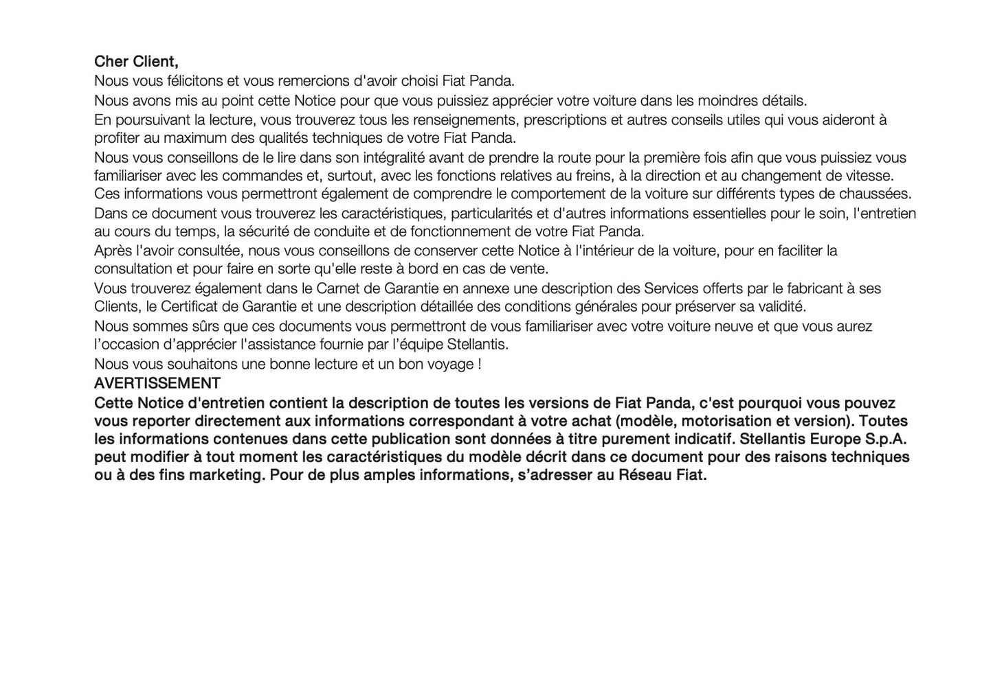 2026 Fiat Panda/Pandina Owner's Manual | French