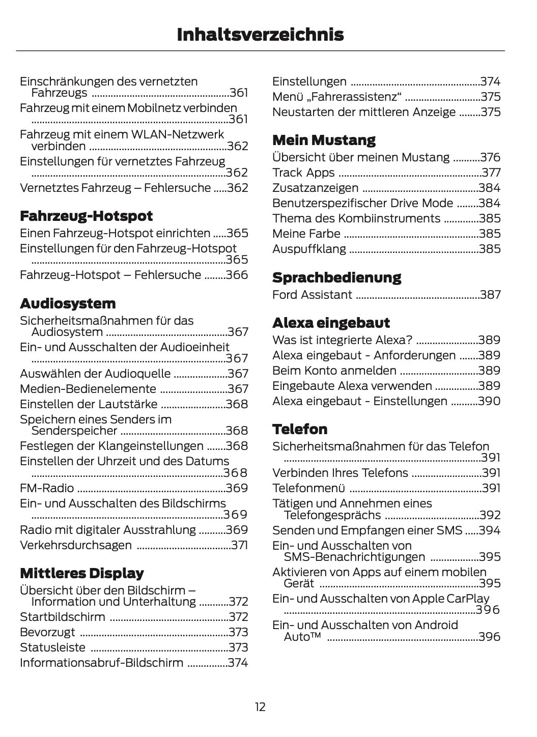 2025-2026 Ford Mustang Owner's Manual | German