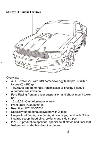 2006 Ford Shelby GT Owner's Manual Supplement | English
