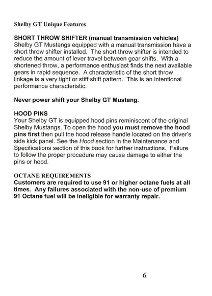 2006 Ford Shelby GT Owner's Manual Supplement | English