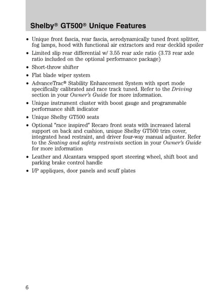 2012 Ford Shelby GT500 Supplement Manual | English