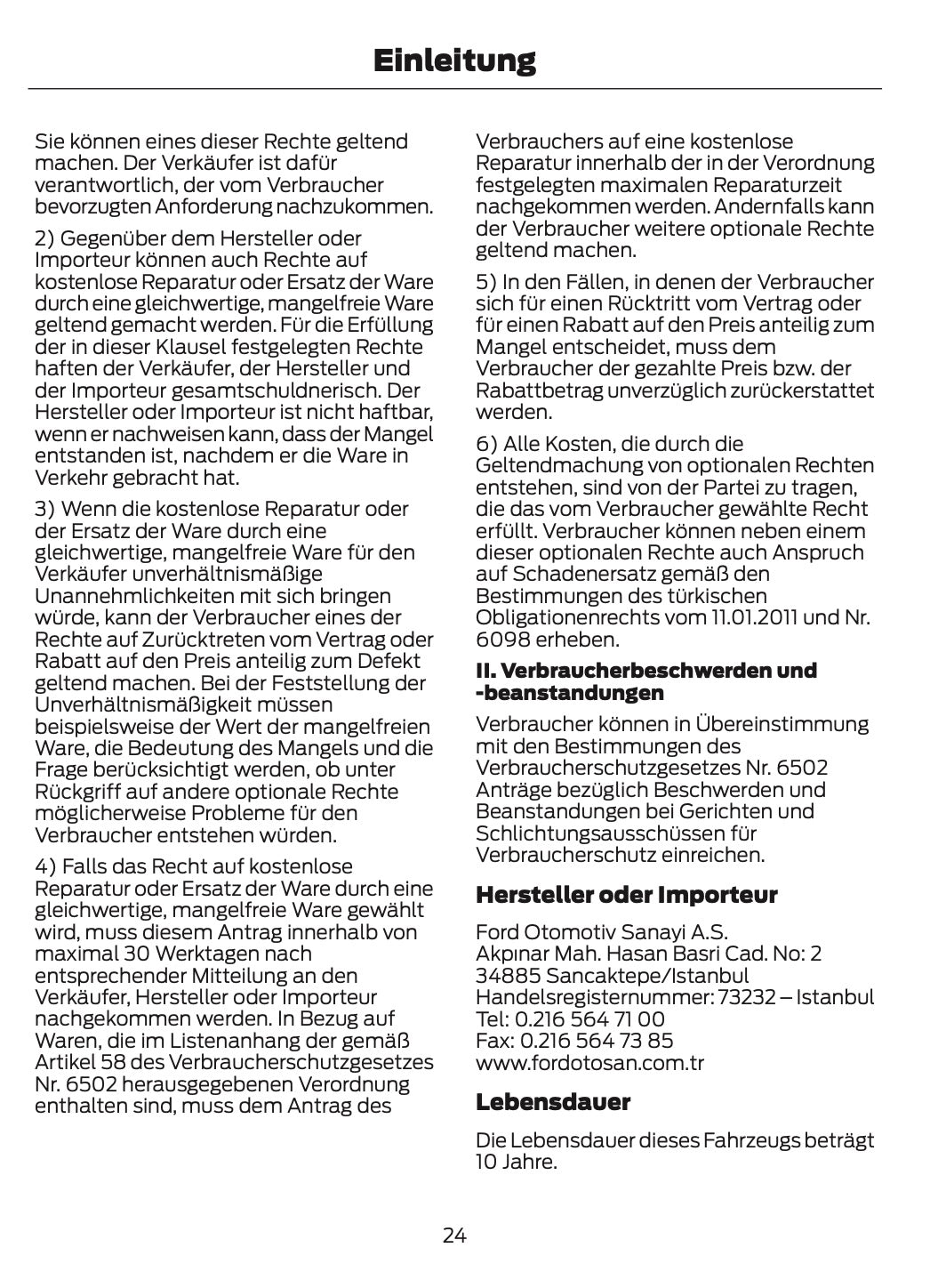 2024-2025 Ford Tourneo Courier/Transit Courier Owner's Manual | German