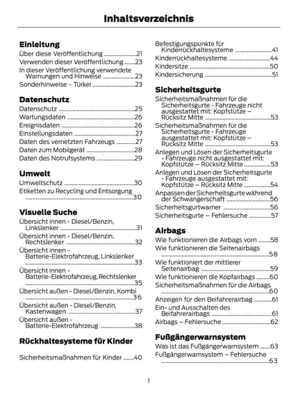 2024-2025 Ford Tourneo Courier/Transit Courier Owner's Manual | German