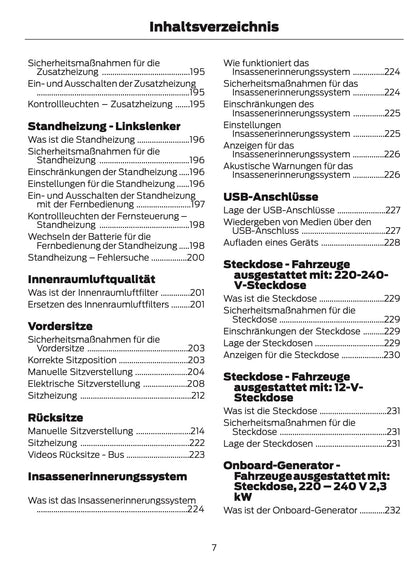 2024-2025 Ford Tourneo Custom/Transit Custom Owner's Manual | German