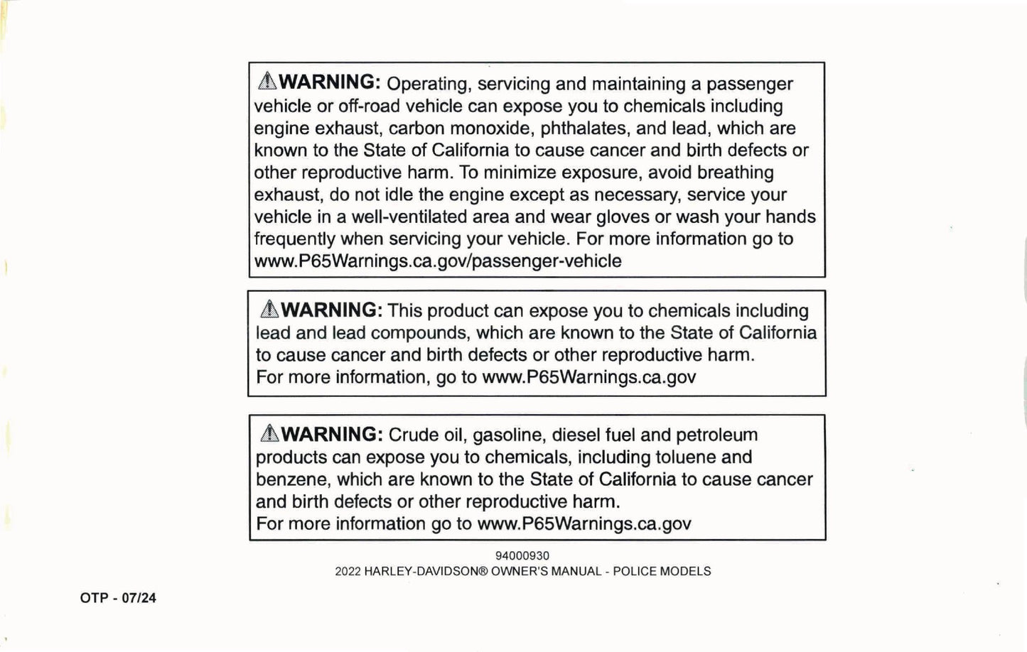 2022 Harley-Davidson Police Models Owner's Manual | English