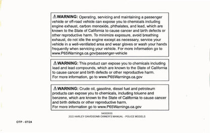 2022 Harley-Davidson Police Models Owner's Manual | English
