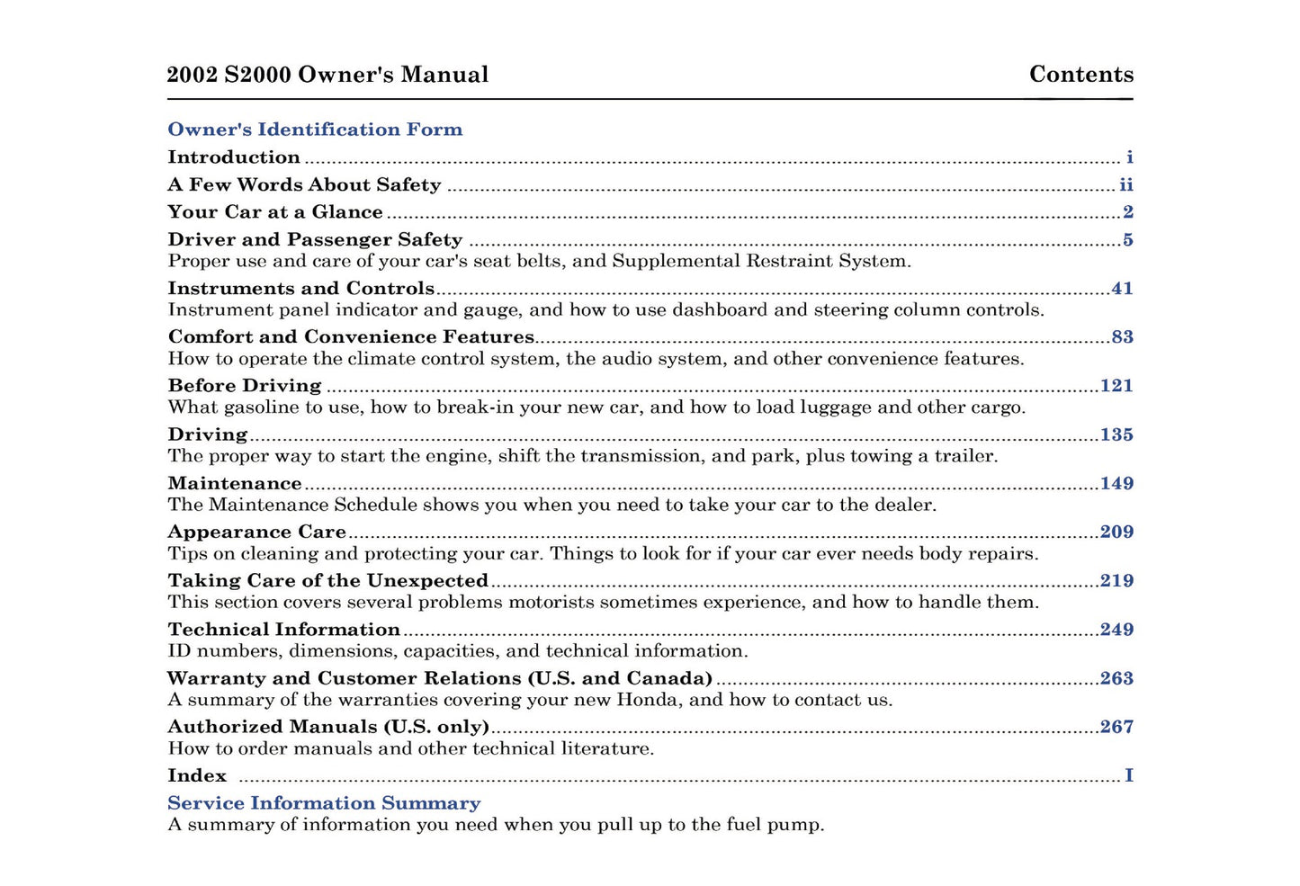 2002 Honda S2000 Owner's Manual | English US
