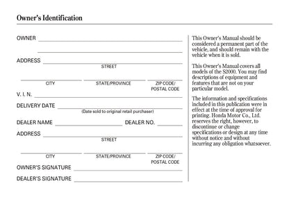 2002 Honda S2000 Owner's Manual | English US