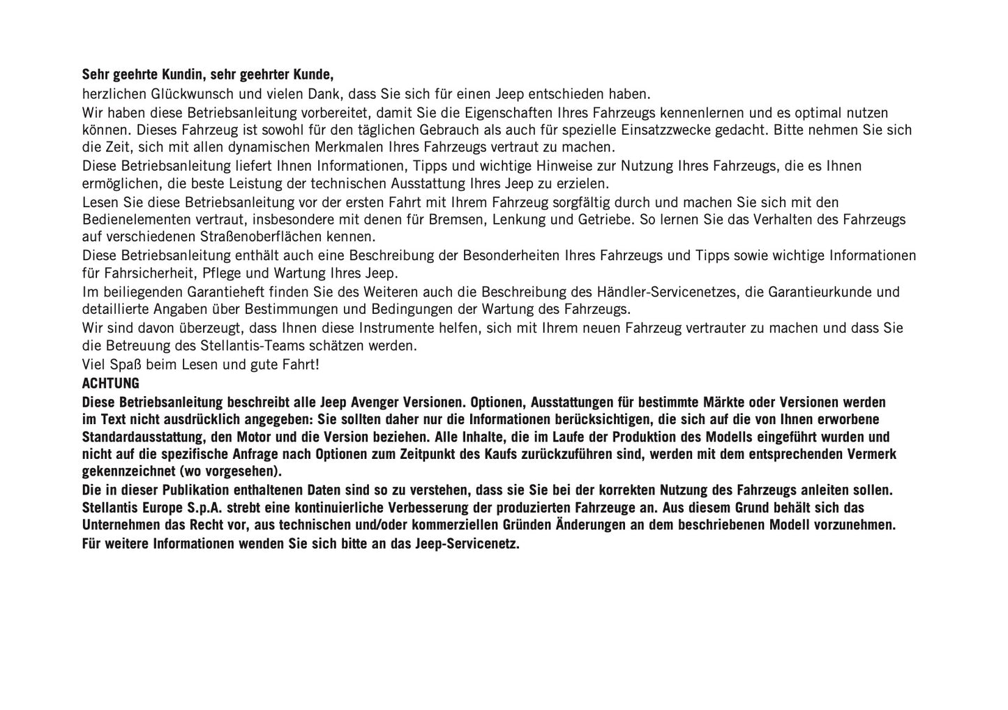 2025-2026 Jeep Avenger Owner's Manual | German