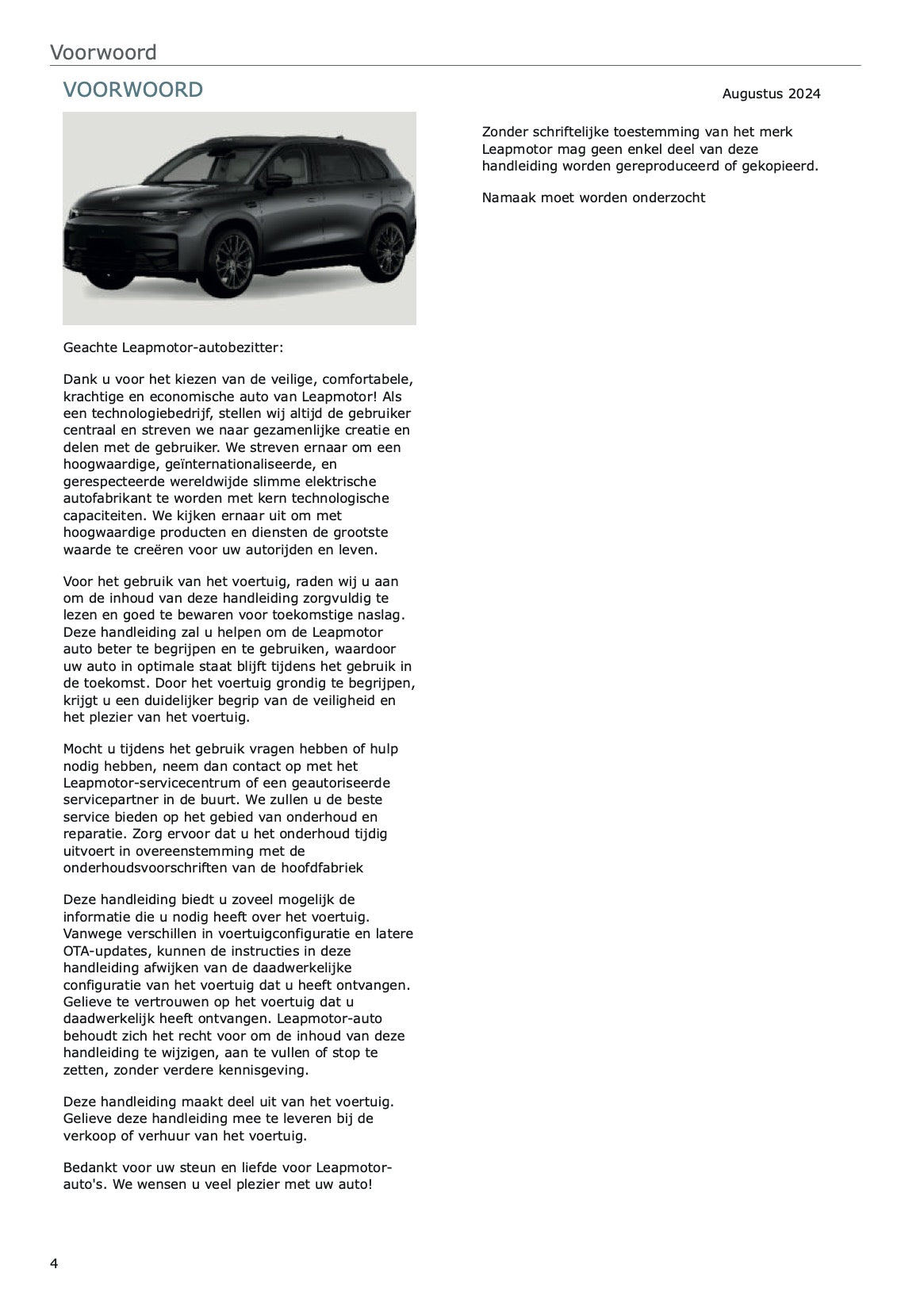 2025 Leapmotor C10 Gebruikershandleiding | Nederlands