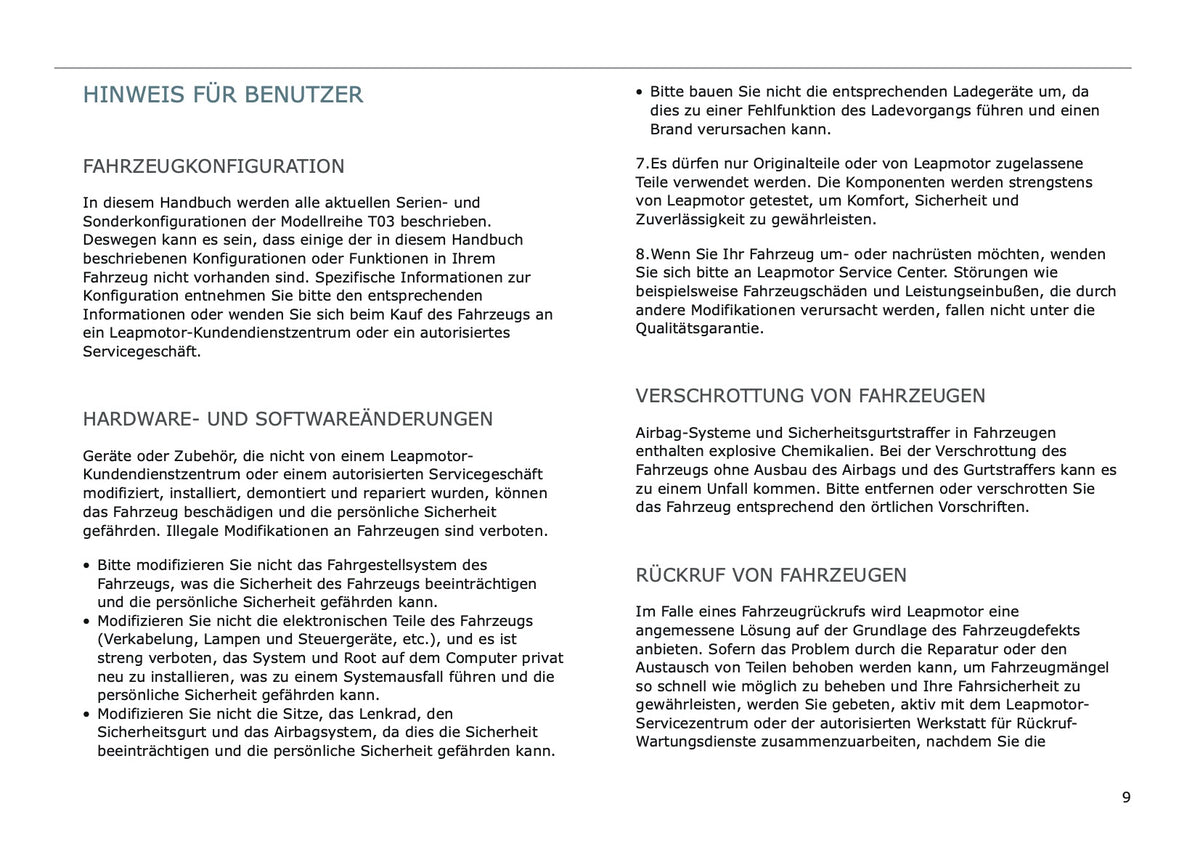 2025 Leapmotor T03 Owner's Manual | German