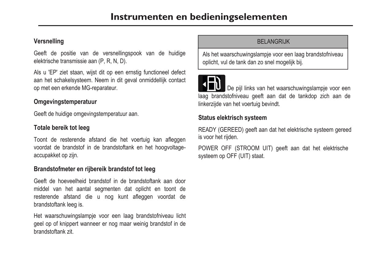 2020-2023 MG EHS PHEV Owner's Manual | Dutch