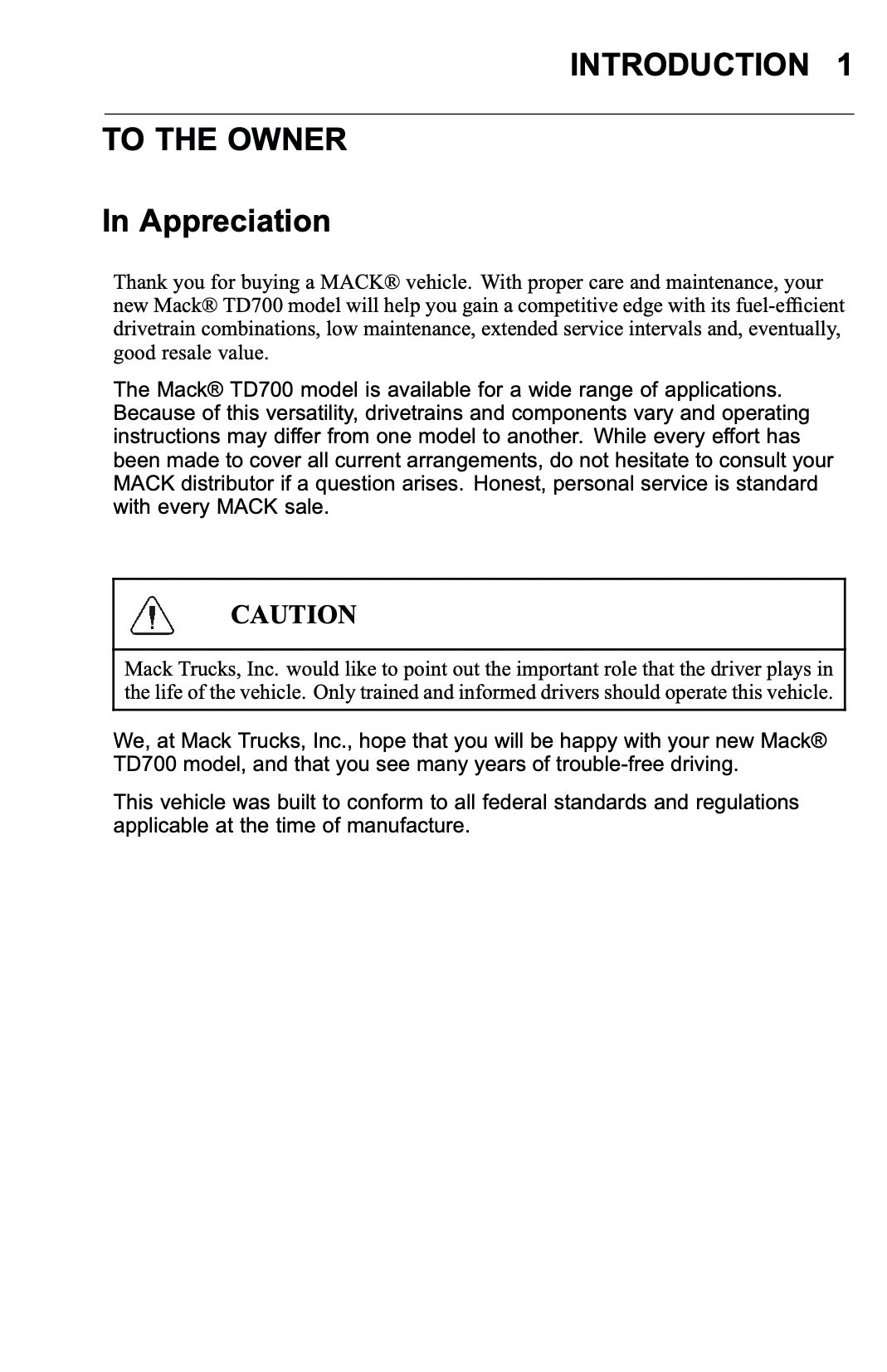 2010 Mack TD700 Series Owner's Manual | English
