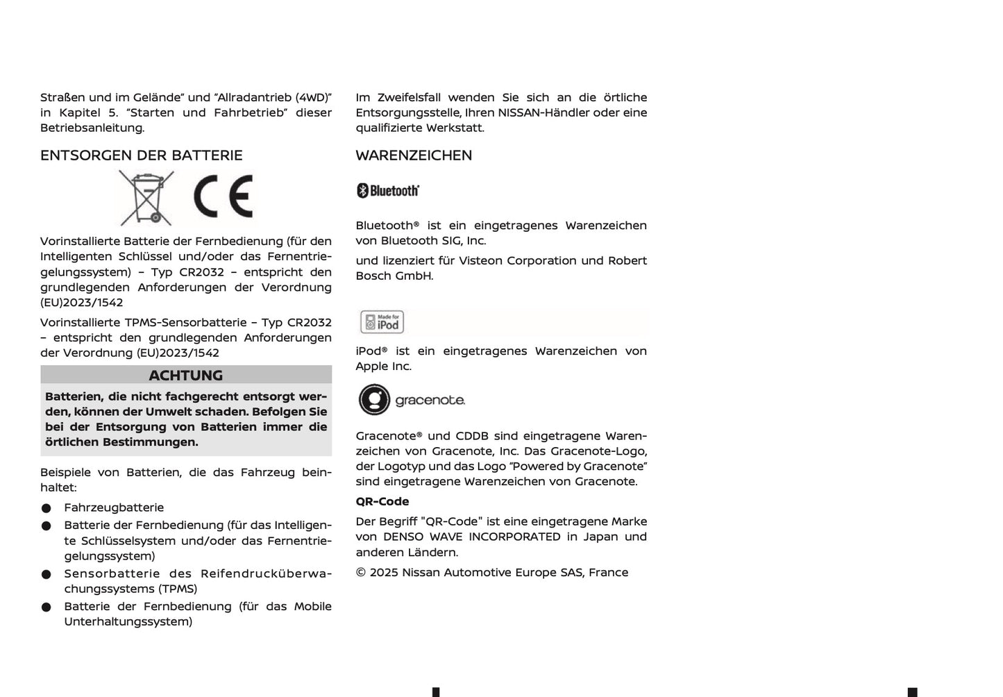 2025 Nissan Qashqai Owner's Manual | German
