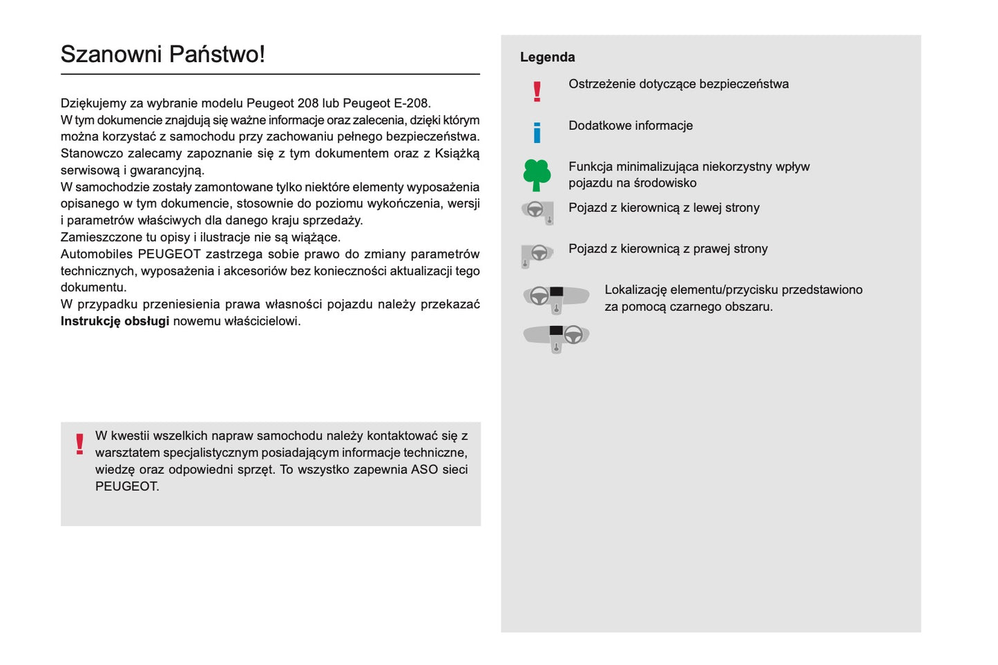 2023-2025 Peugeot 208 Owner's Manual | Polish